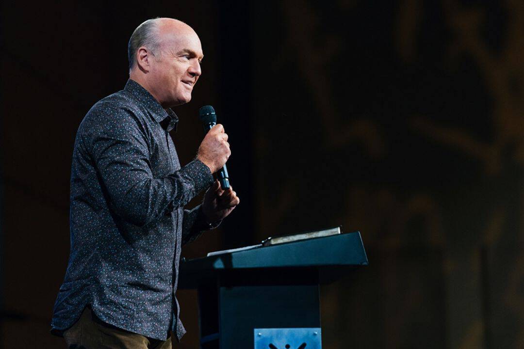 Greg Laurie preaching at Harvest